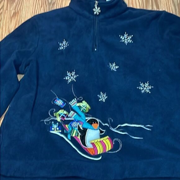 Vintage Christmas Full Zip Fleece Jacket, Navy, Sweater, White Stag, Women’s XL - Picture 2 of 6